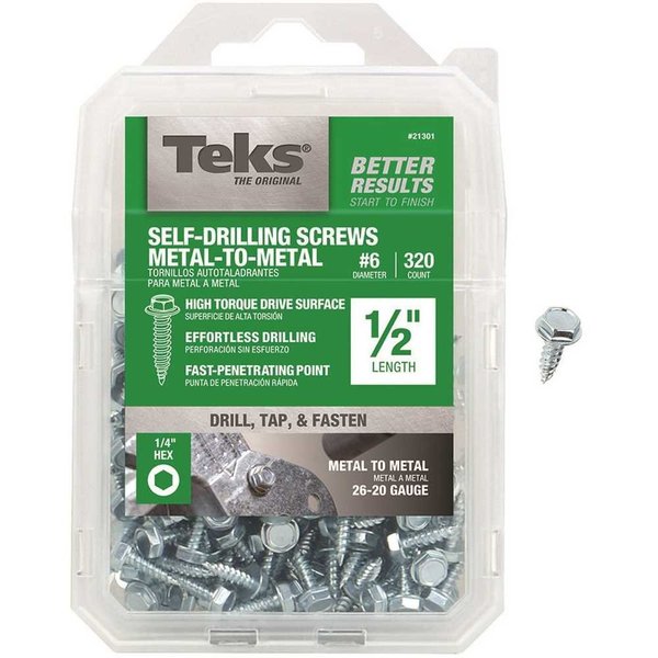 Tek #6-18 x 1/2 in. External Hex Washer Head Sharp Point Screw, 320PK 21301